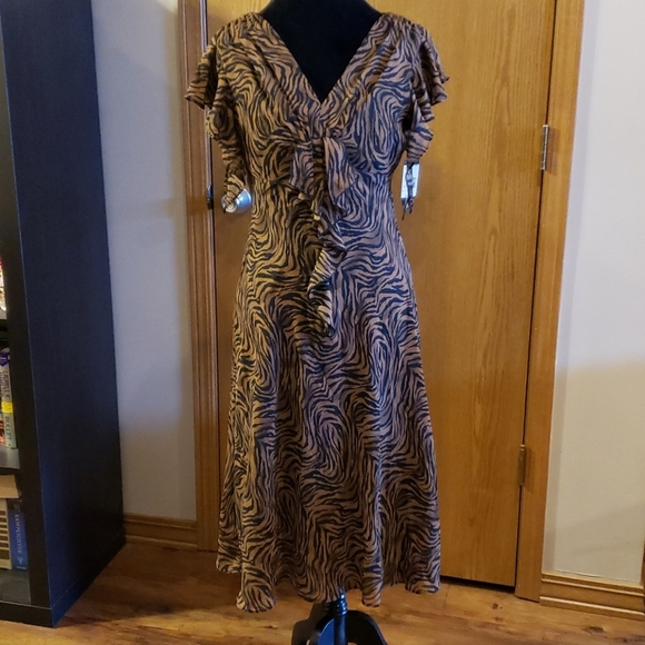 Metaphor ruffle animal print dress tan black nwt - Picture 2 of 7